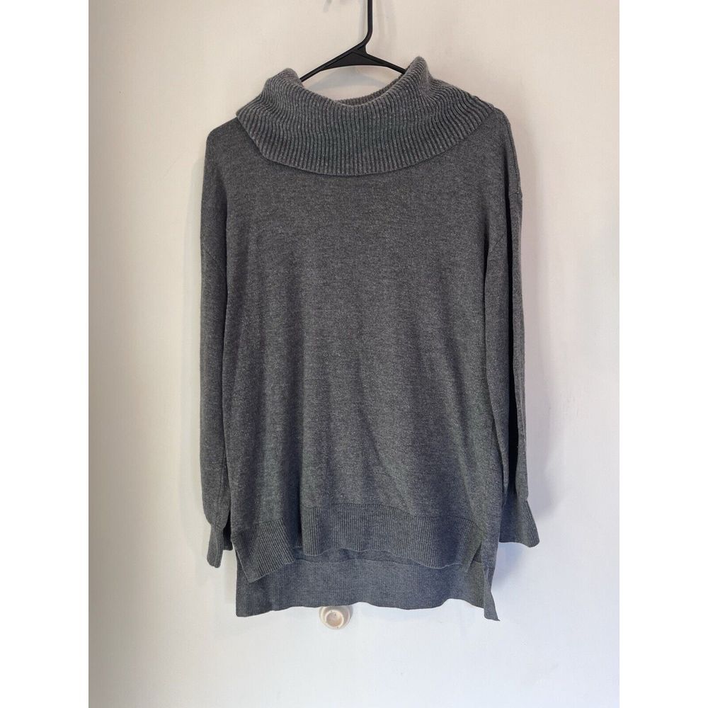 Loft Women's Gray Long Sleeve Cowl Neck Sweater Knit Side Slit Plain Modern‎ Med